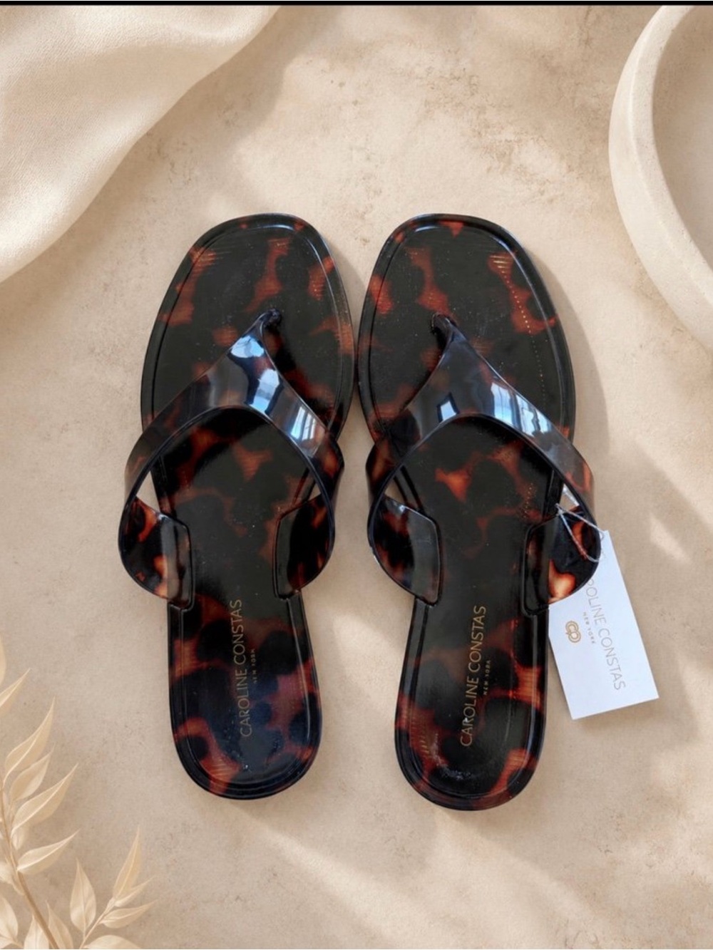 Caroline Constas Tortoiseshell Jelly Flip Flop Sandals - Black and Brown